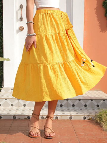 Airchics mi-longue jupe à volantée avec ceinture femme mode jaune